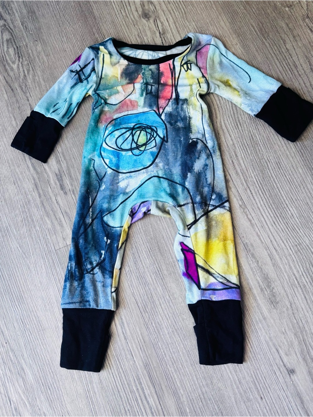 Abstract Multicolor Kids Bodysuit with Black Trim